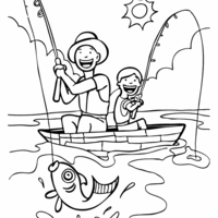 Desenho de Menino e pai pescando para colorir