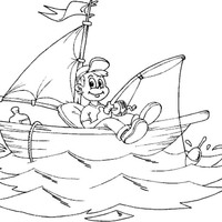 Desenho de Menino no barco pescando para colorir