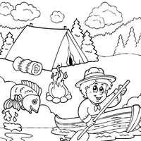 Desenho de Menino pescando no camping para colorir