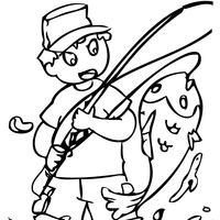 Desenho de Menino pescando peixe grande para colorir