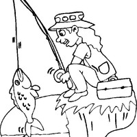 Desenho de Mulher feliz com pescaria para colorir