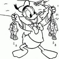Desenho de Pato Donald na pesca para colorir