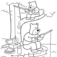 Desenho de Ursos pescando no lago para colorir