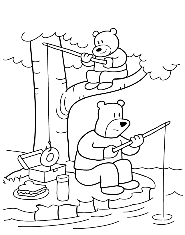 Ursos pescando no lago