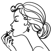 Desenho de Mulher passando batom na boca para colorir