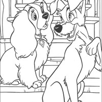 Desenho de Lady e Vagabundo conversando para colorir
