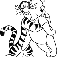 Desenho de Tigrão abraçando Ursinho Pooh para colorir