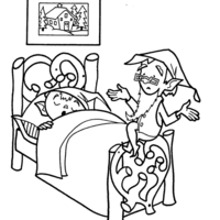 Desenho de Duende dormindo na cama para colorir