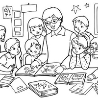 Desenho de Professor ensinando aos alunos para colorir