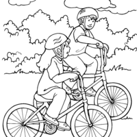 Desenho de Amigos andando de bicicleta para colorir