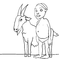 Desenho de Cabra e criança africana para colorir