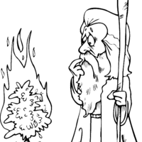 Desenho de Moisés e a sarça pegando fogo para colorir