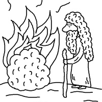 Desenho de Moisés e o arbusto pegando fogo para colorir