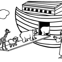 Desenho de Animais entrando na Arca de Noé para colorir