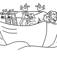 Desenho de Bichos reunidos na Arca de Noé para colorir
