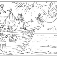 Desenho de Noé comandando embarcação para colorir