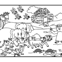 Desenho de Noé reunindo os animais para colorir