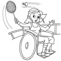 Desenho de Menina na cadeira de rodas jogando badminton para colorir