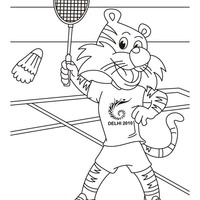 Desenho de Tigre jogando badminton para colorir