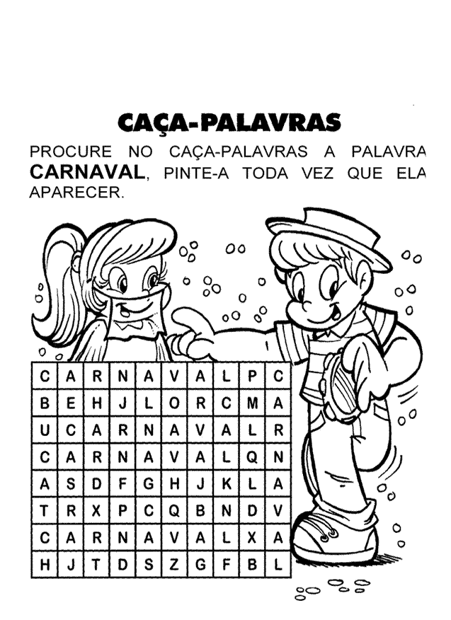 Caça-palavras de carnaval - fácil  Caça-palavras, Palavras, Atividades  carta