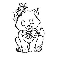 Desenho de Gatinho com borboleta na cabeça para colorir