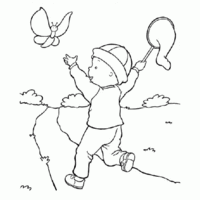 Desenho de Menino caçando borboleta para colorir