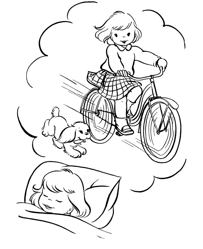 Menina sonhando com bicicleta