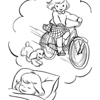 Desenho de Menina sonhando com bicicleta para colorir
