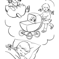 Desenho de Menina sonhando com brinquedos para colorir