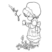 Desenho de Menina com borboleta na mão para colorir