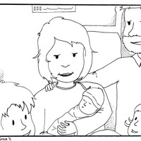 Desenho de Família acolhendo recém-nascido para colorir