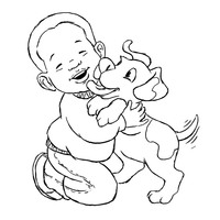 Desenho de Cachorrinho lambendo garoto para colorir