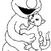 Desenho de Elmo carinhoso com gato para colorir