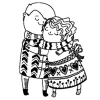 Desenho de Abraço de casal no inverno para colorir