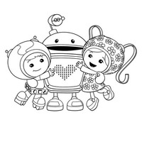 Desenho de Geo e Milli abraçando Bot para colorir