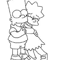 Desenho de Abraço de Lisa e Bart Simpsons para colorir