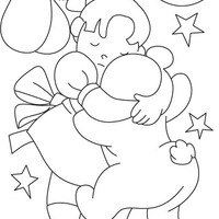 Desenho de Menina e ursinho se abraçando para colorir