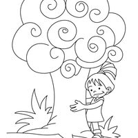 Desenho de Garotinha abraçando árvore para colorir