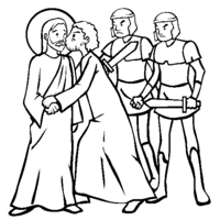 Desenho de Discípulo beijando Jesus para colorir