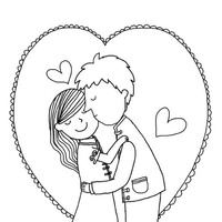 Desenho de Casal apaixonado se beijando para colorir