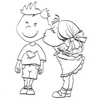 Desenho de Menina beijando amigo para colorir