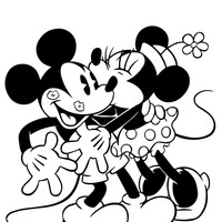 Desenho de Minnie beijando Mikckey para colorir