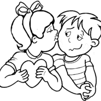 Desenho de Primeiro beijo entre crianças para colorir