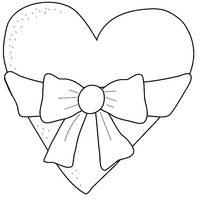 Desenho de Coração com laço de fita para colorir
