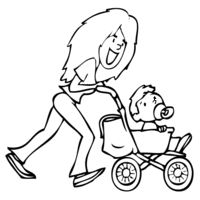 Desenho de Babá passeando bebê para colorir