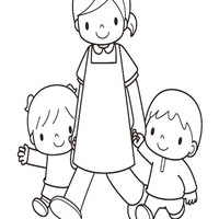 Desenho de Babá cuidando de crianças para colorir
