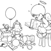 Desenho de Anjinho cuidando de bebê para colorir
