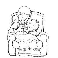 Desenho de Babá dando mamadeira para bebê para colorir