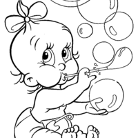 Desenho de Bebê com bolinha de sabão para colorir