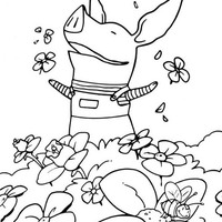 Desenho de Pig Olivia no jardim para colorir